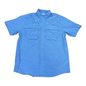 L.L.Bean Mens L Reg Blue Checkered Short Sleeve Button-Up Shirt Vented Fishing